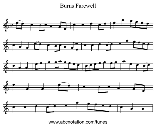 Burns Farewell - staff notation