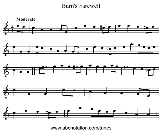 Burn's Farewell - staff notation