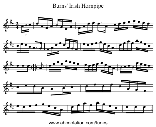 Burns' Irish Hornpipe - staff notation