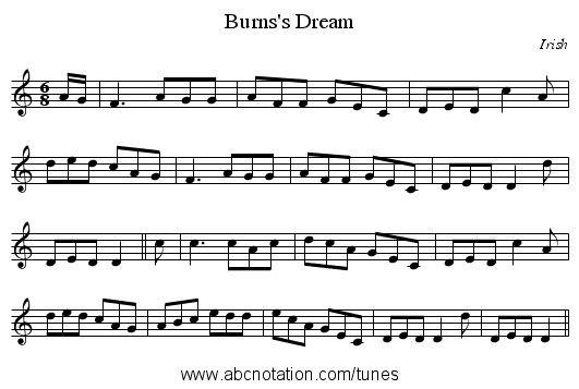 Burns's Dream - staff notation