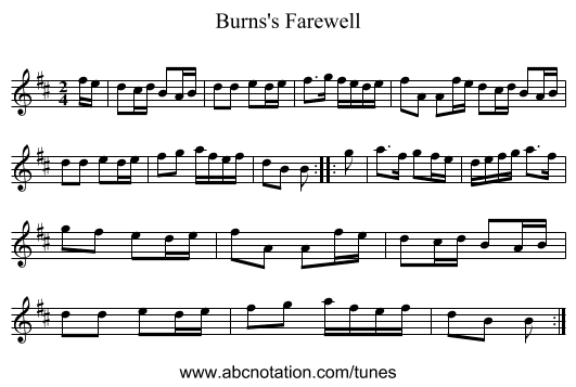 Burns's Farewell - staff notation