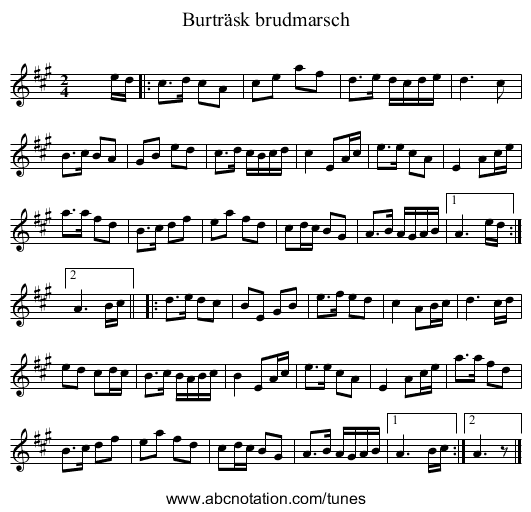 Burträsk brudmarsch - staff notation