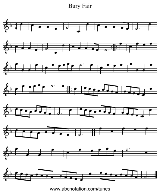 Bury Fair - staff notation