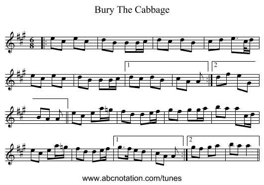 Bury The Cabbage - staff notation