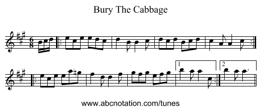 Bury The Cabbage - staff notation