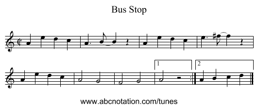Bus Stop - staff notation