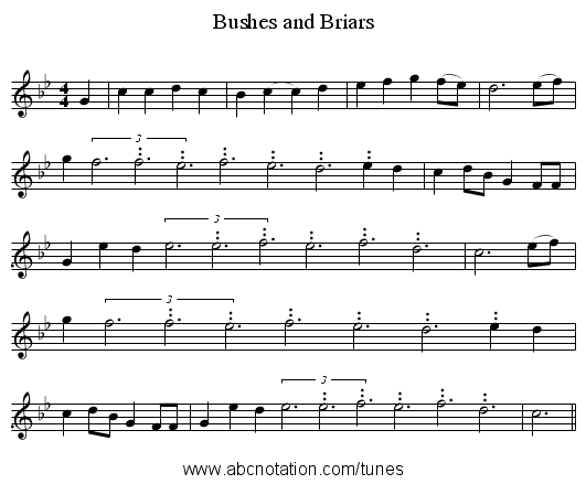 Bushes and Briars - staff notation