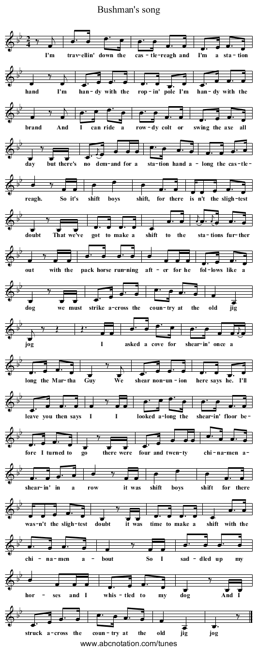 Bushman's song - staff notation
