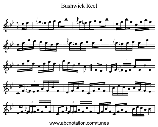Bushwick Reel - staff notation