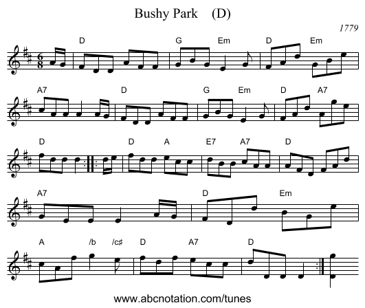 Bushy Park    (D) - staff notation