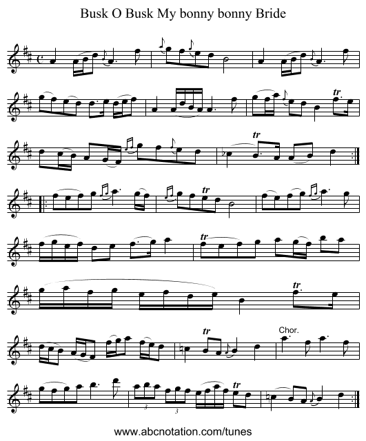 Busk O Busk My bonny bonny Bride - staff notation