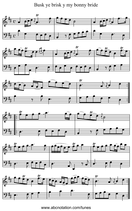 Busk ye brisk y my bonny bride - staff notation