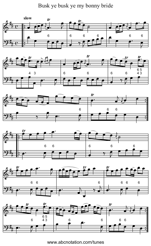 Busk ye busk ye my bonny bride - staff notation