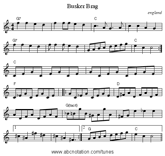 Busker Brag - staff notation