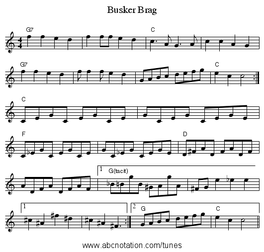 Busker Brag - staff notation