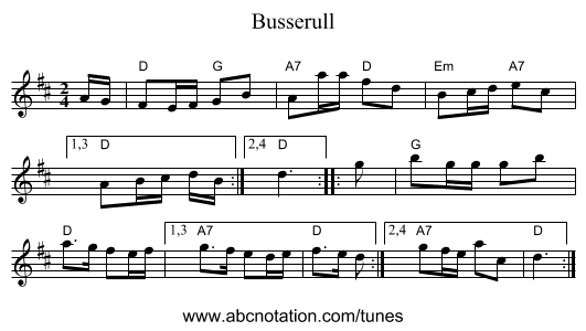 Busserull - staff notation