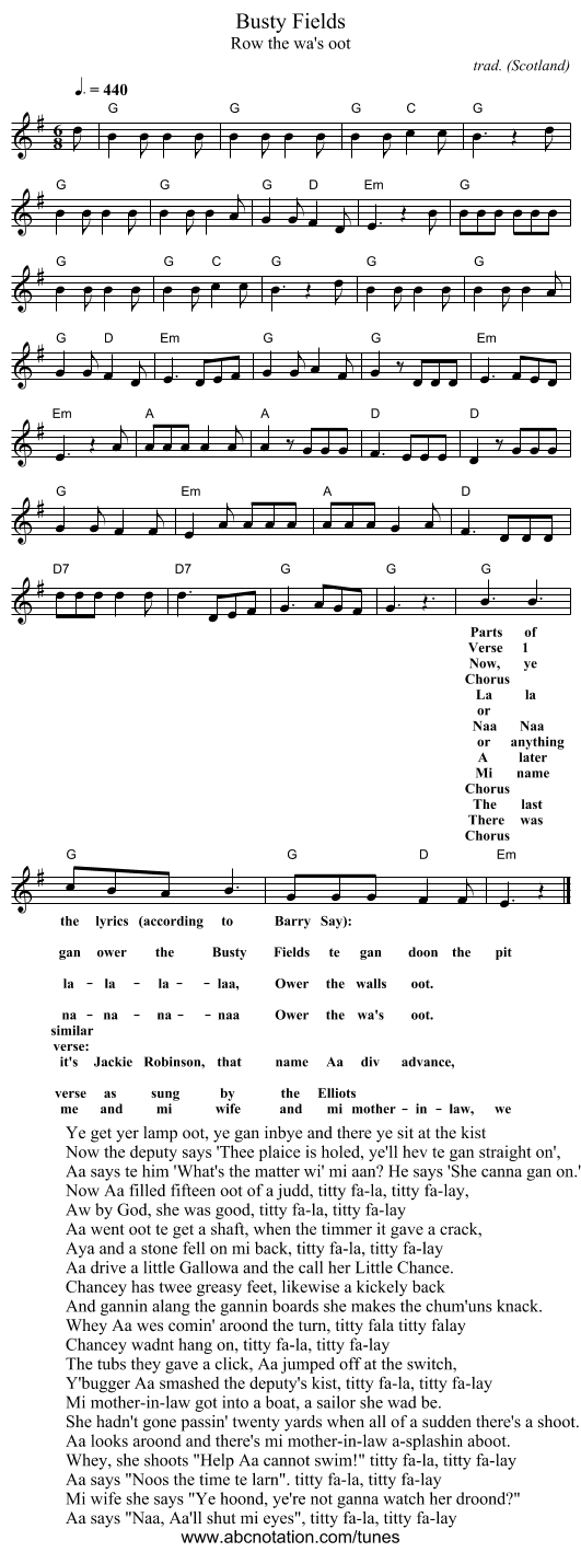 Busty Fields - staff notation