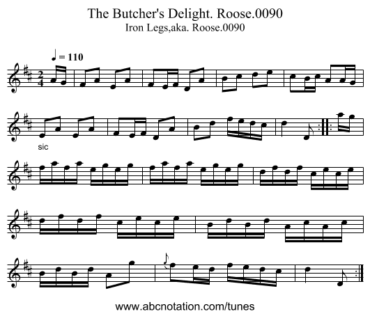 Butcher's Delight. Roose.0090, The - staff notation
