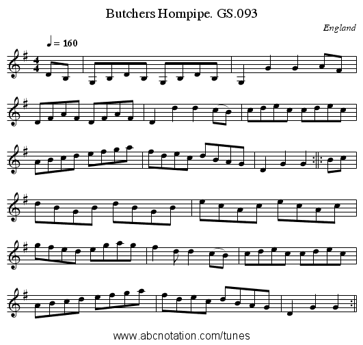 Butchers Hornpipe. GS.093 - staff notation