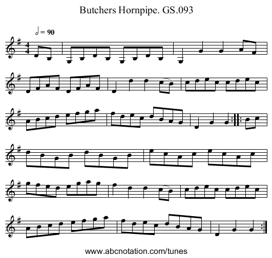 Butchers Hornpipe. GS.093 - staff notation