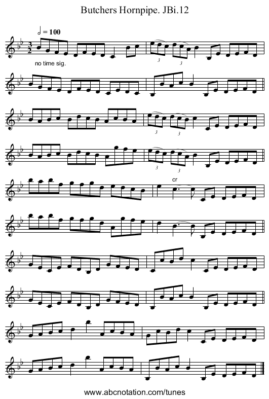 Butchers Hornpipe. JBi.12 - staff notation