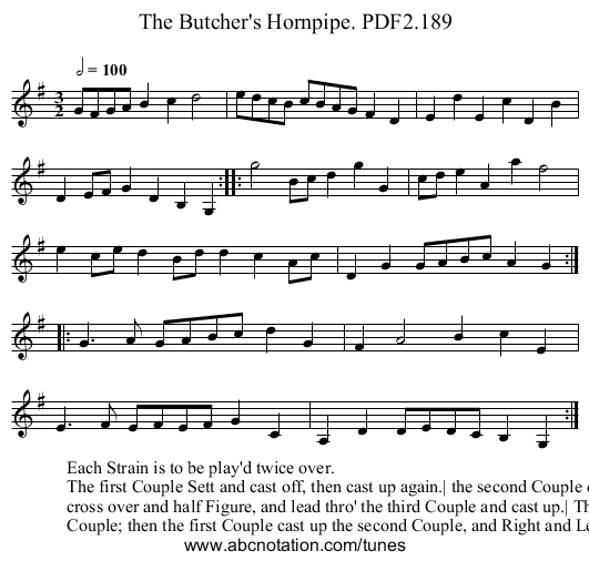 Butcher's Hornpipe. PDF2.189, The - staff notation