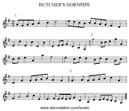BUTCHER'S HORNPIPE - staff notation