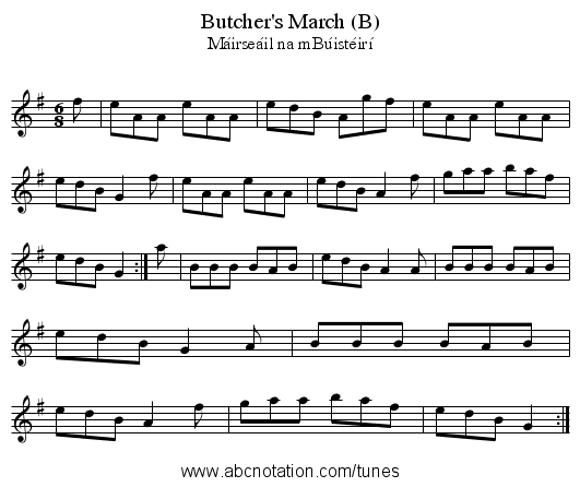Butcher's March (B) - staff notation