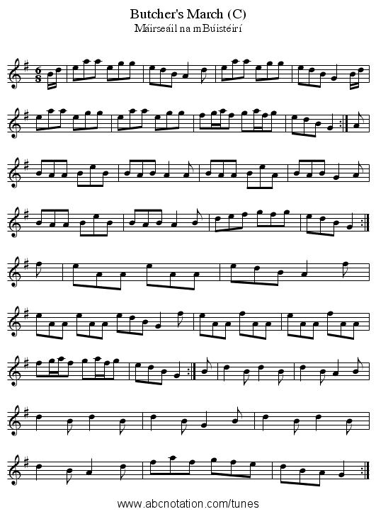 Butcher's March (C) - staff notation