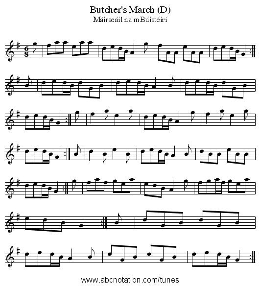 Butcher's March (D) - staff notation