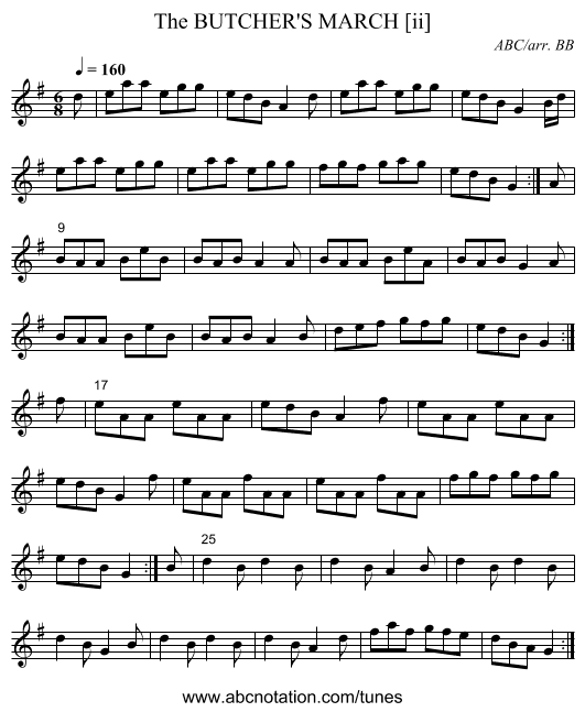 BUTCHER'S MARCH [ii], The - staff notation