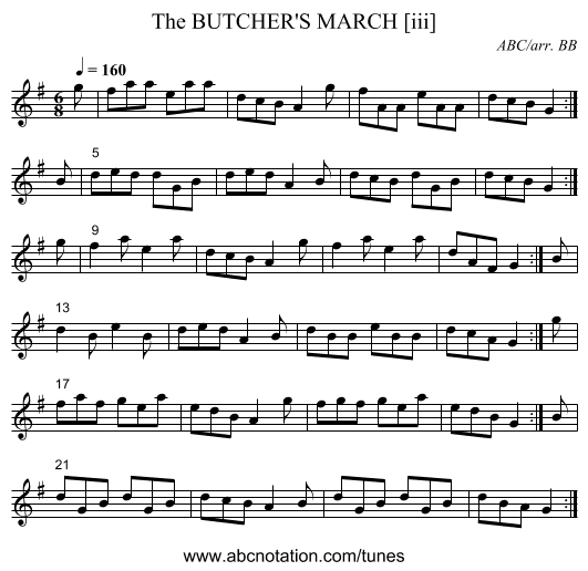 BUTCHER'S MARCH [iii], The - staff notation
