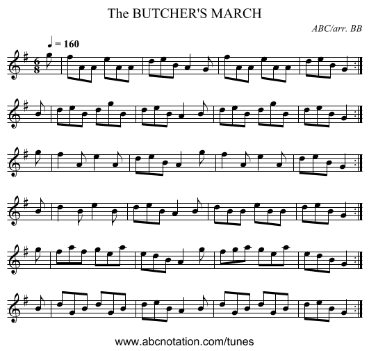 BUTCHER'S MARCH, The - staff notation