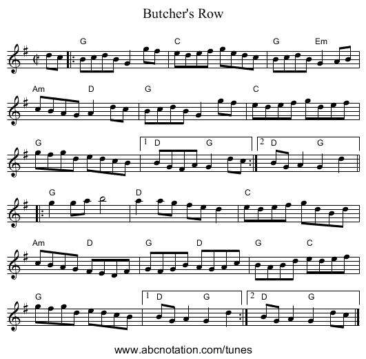 Butcher's Row - staff notation