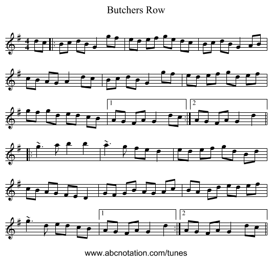 Butchers Row - staff notation
