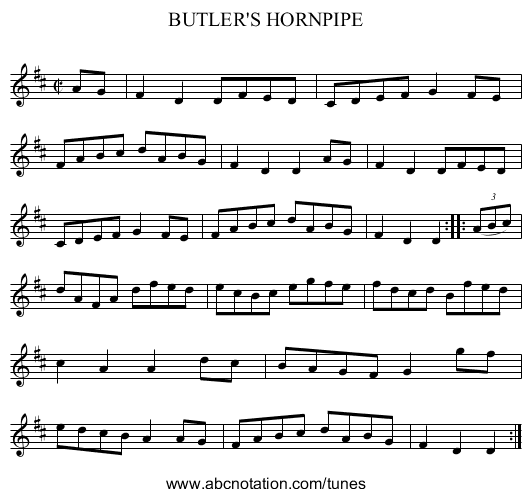 BUTLER'S HORNPIPE - staff notation