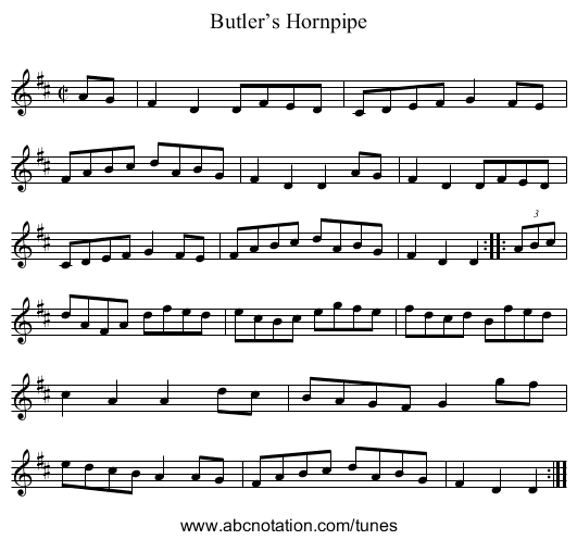 Butler’s Hornpipe - staff notation