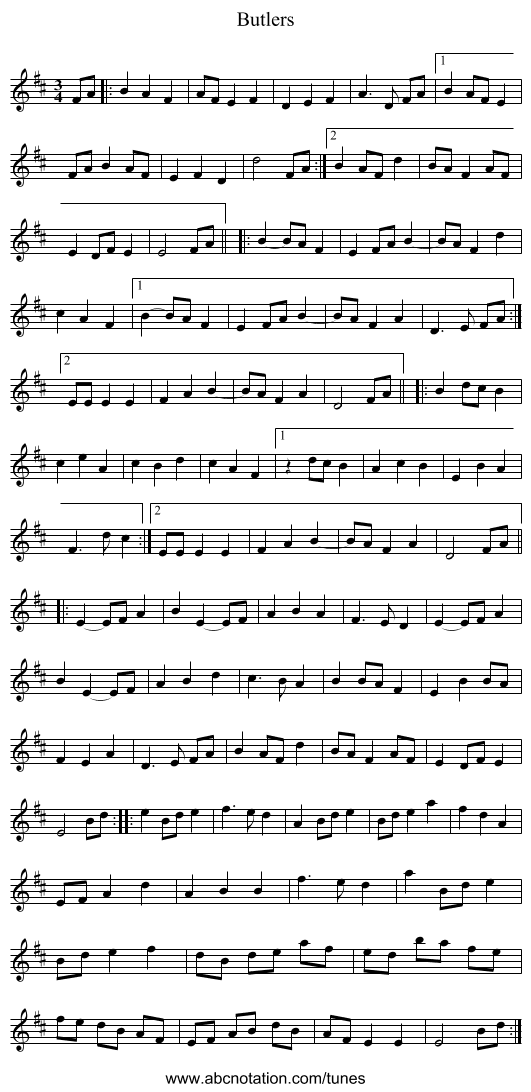 Butlers - staff notation