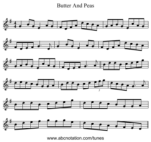 Butter And Peas - staff notation