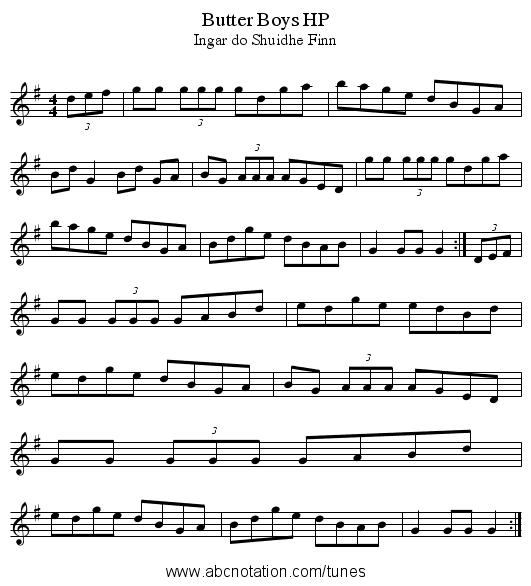 Butter Boys HP - staff notation