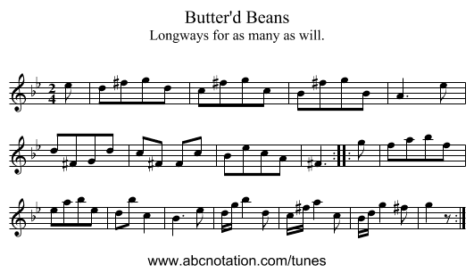 Butter'd Beans - staff notation