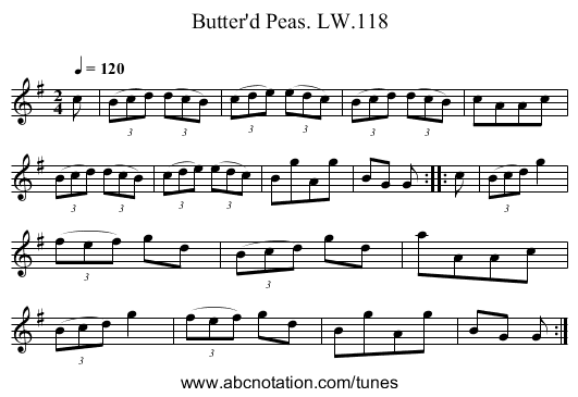 Butter'd Peas. LW.118 - staff notation