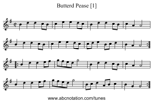 Butterd Pease [1] - staff notation