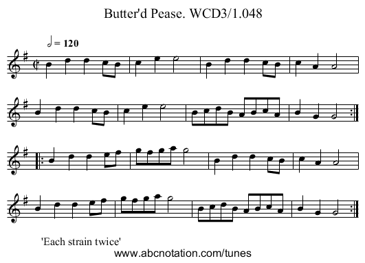 Butter'd Pease. WCD3/1.048 - staff notation