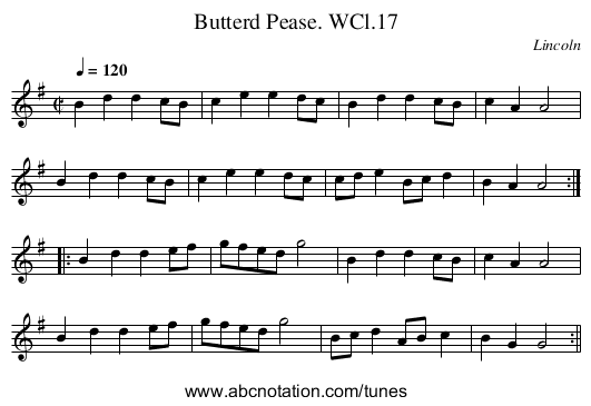 Butterd Pease. WCl.17 - staff notation