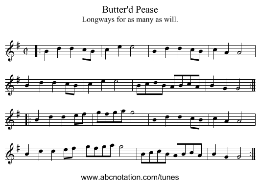 Butter'd Pease - staff notation