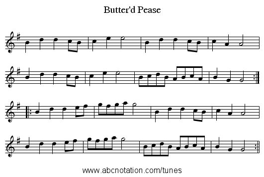 Butter'd Pease - staff notation