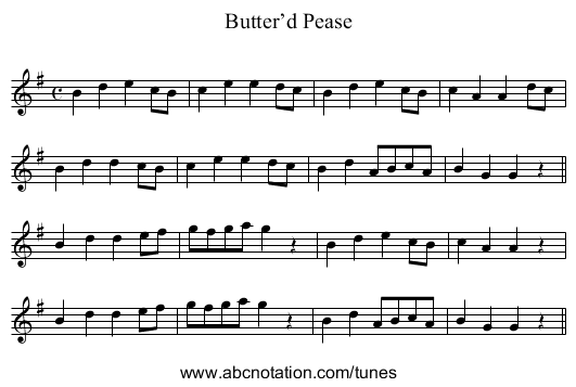 Butter’d Pease - staff notation