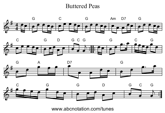Buttered Peas - staff notation