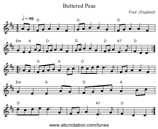 Buttered Peas - staff notation